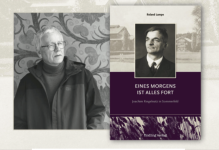 Roland Lampe und das Cover seines Buches "Eines Morgens ist alles fort"